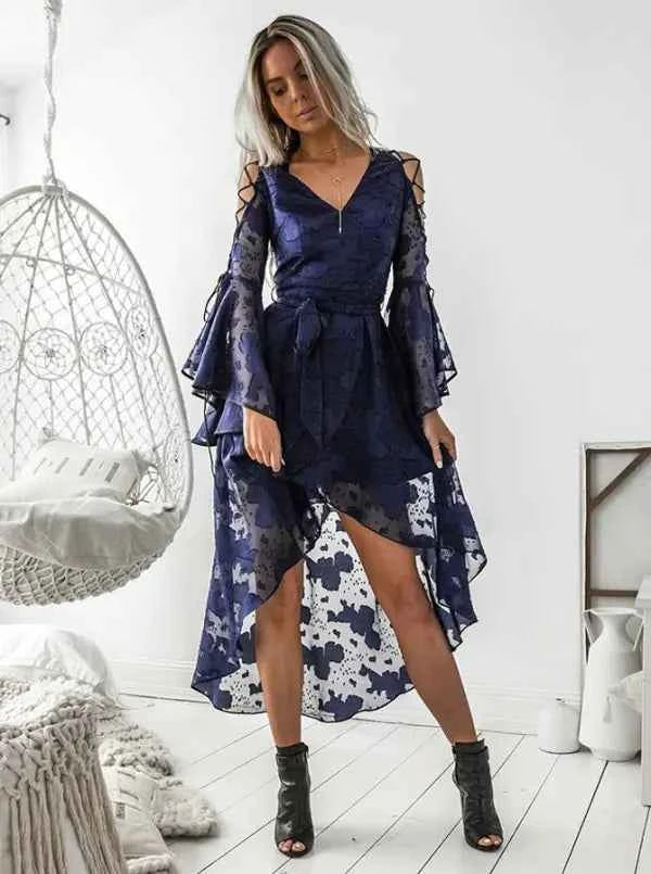 Lace V-Neck Dress – Elegant Tie Detail and Sexy Design - Nico`s Store