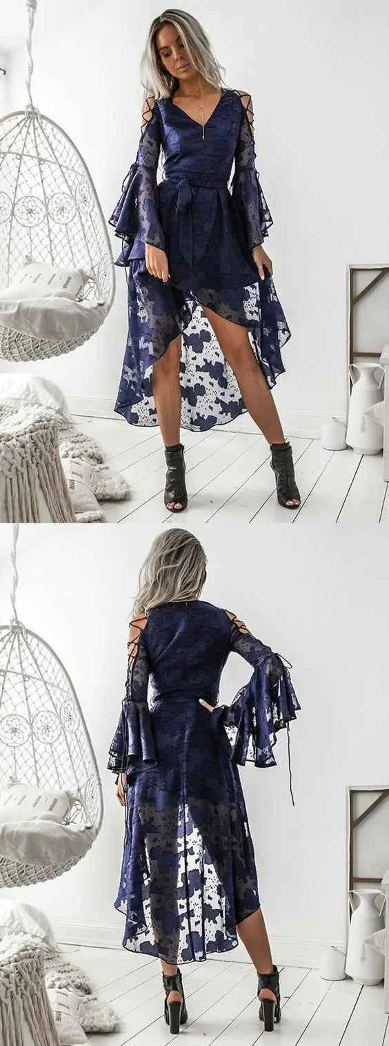 Lace V-Neck Dress – Elegant Tie Detail and Sexy Design - Nico`s Store